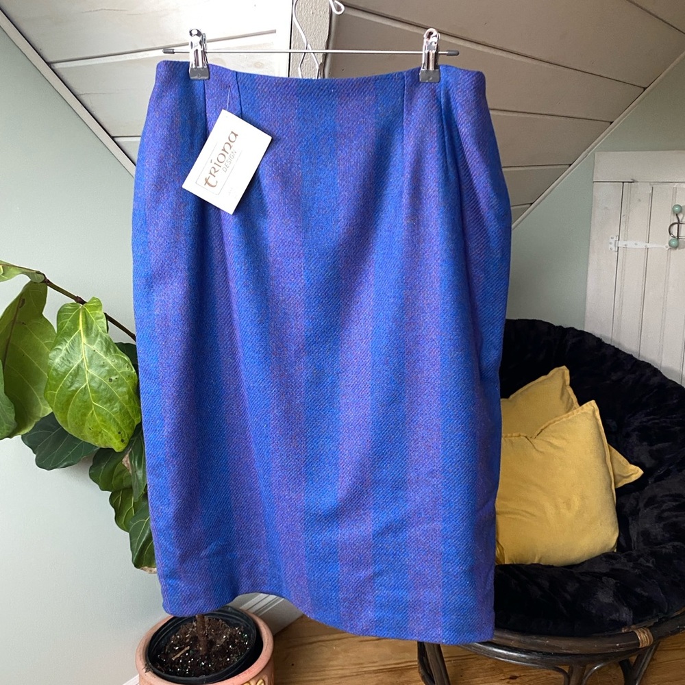 NWT Triona Design Donegal Wool Tweed Pencil Skirt UK 18 Blue Purple